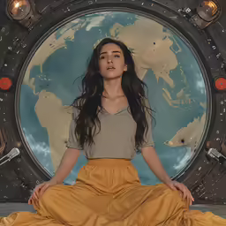 a girl sitting in a meditation position while looking at the sky