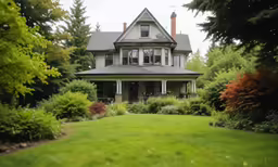 a large white house with a big front yard