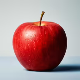 a red apple with water drops on the top