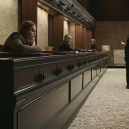 a man and woman are sitting in a hotel lobby
