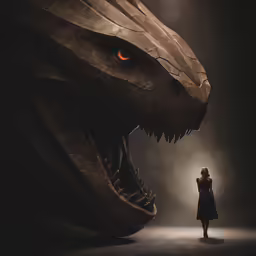 the woman is standing next to a giant animal