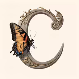 a butterfly with an intricate font c