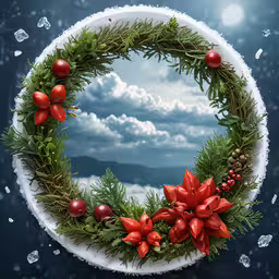 an empty bowl with a fir wreath and ornaments on it,a christmas wreath is arranged in a bowl