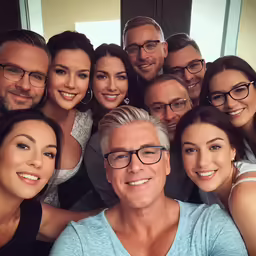 a group of people are all smiling