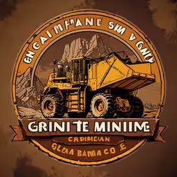 an orange logo is in the middle of a yellow background,an old - style logo for the grani te minin