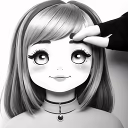 a young girl wearing a choket and eye lashes