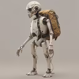 a robot with a backpack is standing