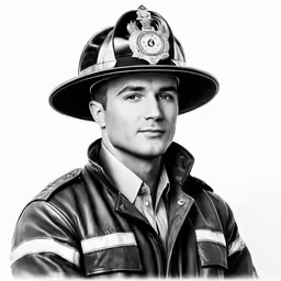 a black and white photo of a firefighter