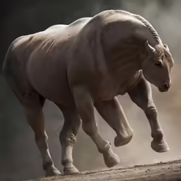 a large horse running across a dirt road