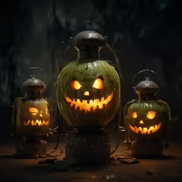 pumpkins light up with torches in the dark