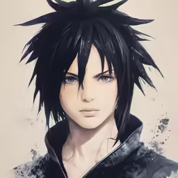 anime character with black hair and an eye on her face