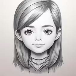 the head of a young girl with long hair and wearing a striped shirt