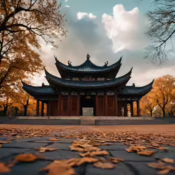 an asian architecture that looks out to the woods