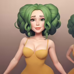 a close up of a girl wearing a wig