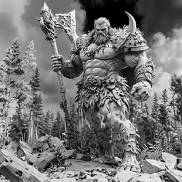 the bigfoot statue in a graveyard with a giant head and scraff