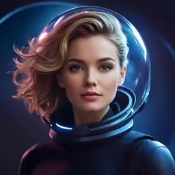 a woman in black clothing with blonde hair