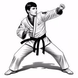 a black and white photo of a person doing karate