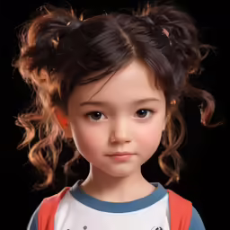 this 3d image shows a little girl with curly hair