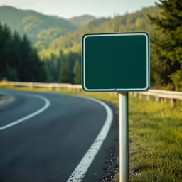 a road sign with trees in the background