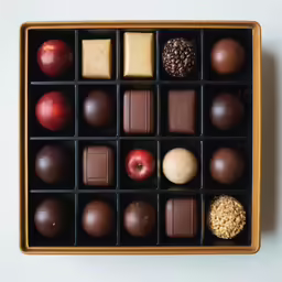 a chocolate box filled with assorted chocolates and nuts