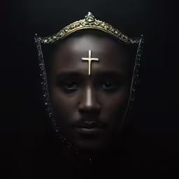 a close up of a man with a cross on his forehead