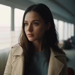 woman sitting in a waiting room staring to her right
