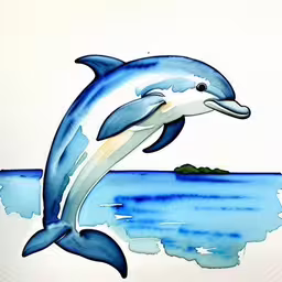 an artistic illustration of a dolphin in a pond,the dolphin is jumping up into the air
