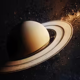 saturn with two rings surrounded by stars in the sky