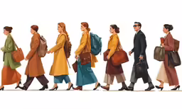 a series of images of the same people in different clothing walking together