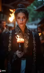 the woman in the picture holds a fire stick
