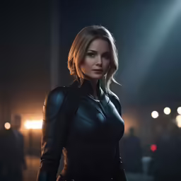 a beautiful young lady in a black leather outfit