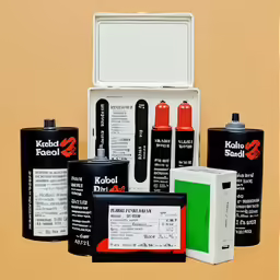 four small batteries and some medicine are laid out together