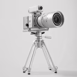 an old camera sitting on top of a tripod