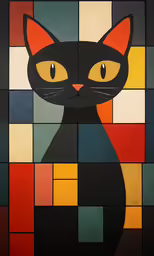 an image of black cat painted on multicolored blocks