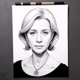a drawing of a blonde woman with necklace