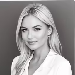 a black and white photo of a blonde woman