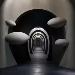 the hallway of a tunnel leading to other rooms