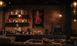a man sits in a cafe making some food