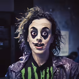 a man wearing a creepy clown make - up on his face