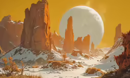 two distant mountains in a barren landscape in the middle of a desert
