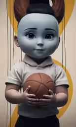 a cartoon doll that has a basketball in its hands
