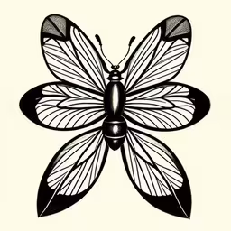 an abstract drawing of a butterfly,a black and white butterfly with two wings on the wings