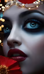 a woman with christmas lights on her head