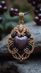 a heart shaped pendant with many beads