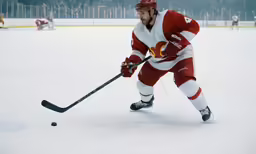 a hockey player is going down the ice