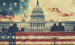 people sitting down looking out on the capitol