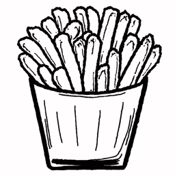 the french fries are in the glass with their sides pulled together