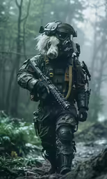 a soldier dressed in military gear walking along a dirt road