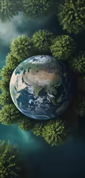 an earth - like piece of land surrounded by trees