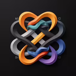 various colored geometric objects, arranged in the shape of a heart